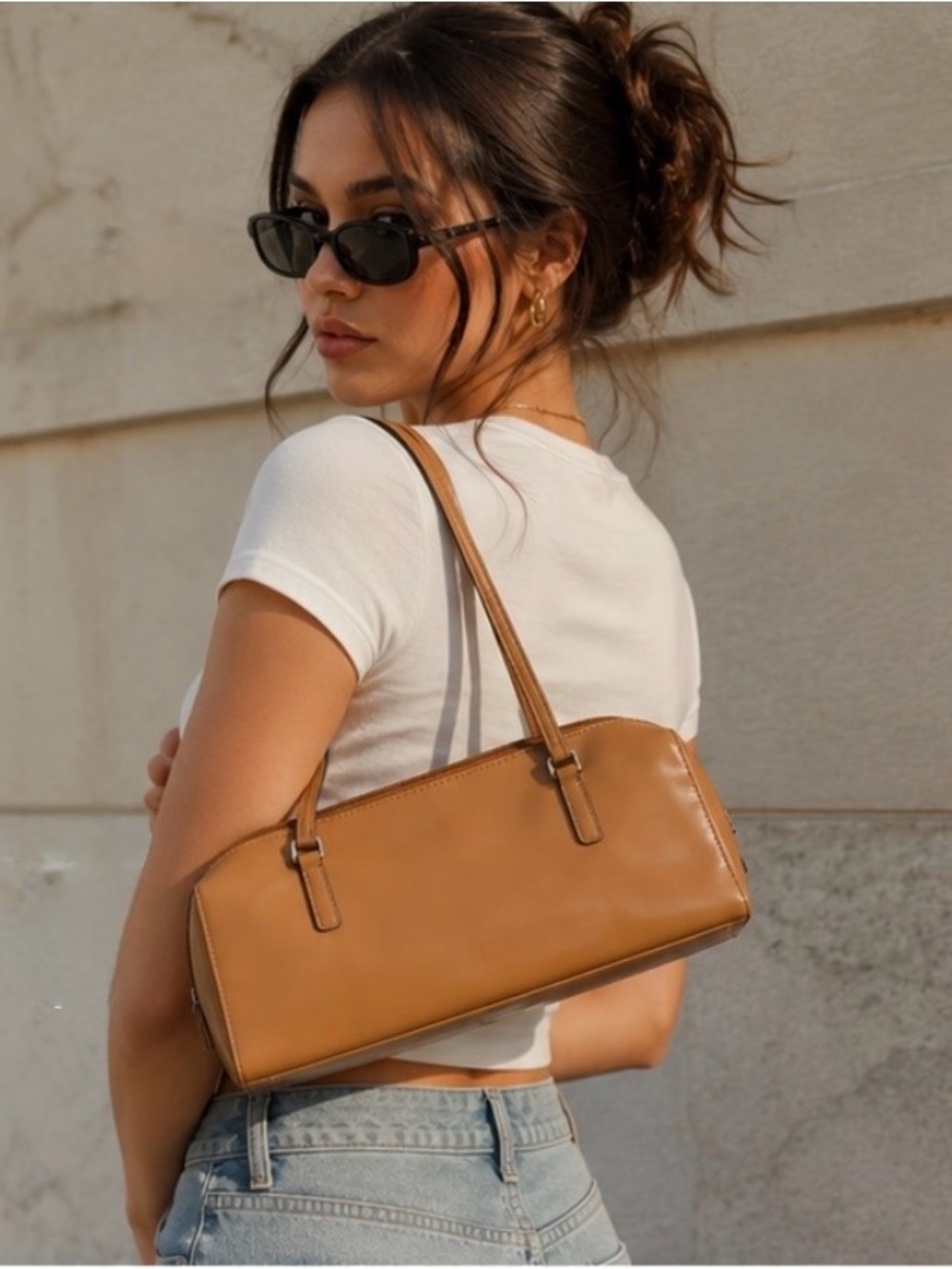 Minimalist East-West Shoulder Bag | Coach Swing Zip Inspired Honey Brown